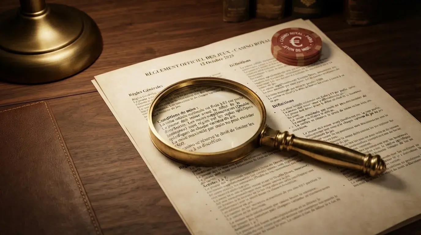 a magnifying glass over a bonus terms-and-conditions document highlighting a wagering-requirement clause